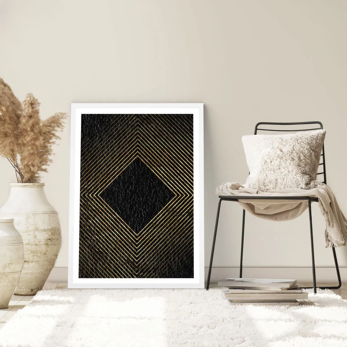 Affiche dans un cadre blanc - Poster - Géométrie dans un style glamour - 50x70 cm