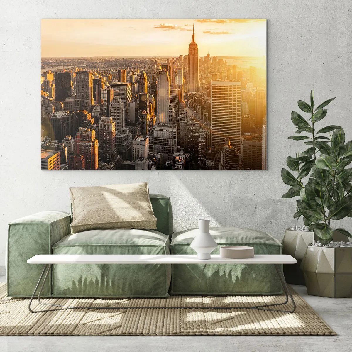 Impression sur verre - Image sur verre - Horizon de New York au coucher du soleil - 120x80cm - Grandir au soleil - Décoration murale moderne pour le salon et la chambre ARTTOR