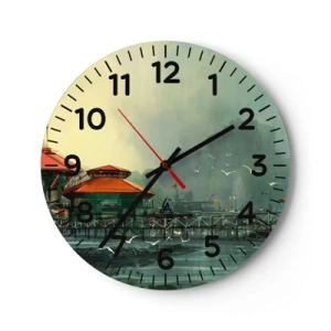Horloge murale - Pendule murale - Une journée ensoleillée au port - 30x30 cm