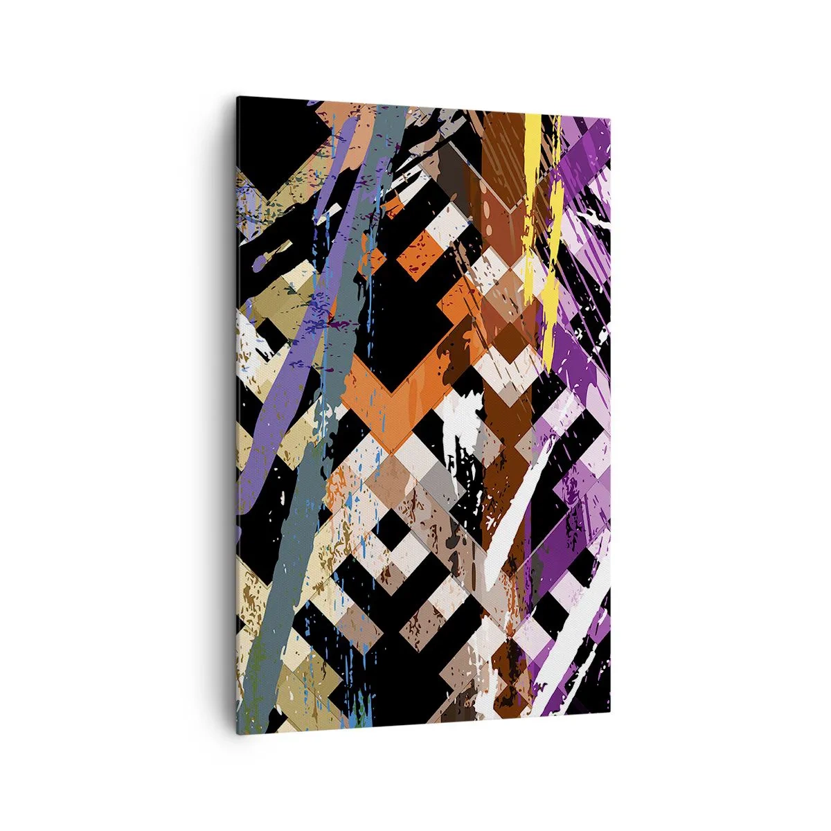 Impression sur toile - Image sur toile - Composition abstraite avec des lignes colorées sur fond noir - 80x120cm - Se mettre au carré - Décoration murale moderne pour le salon et la chambre ARTTOR