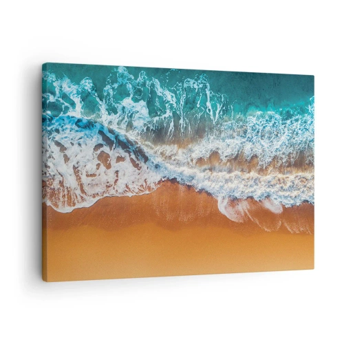 Impression sur toile - Image sur toile - Vue aérienne des vagues de l'océan s'écrasant sur le rivage - 70x50cm - Toujours ensemble - Décoration murale moderne pour le salon et la chambre ARTTOR