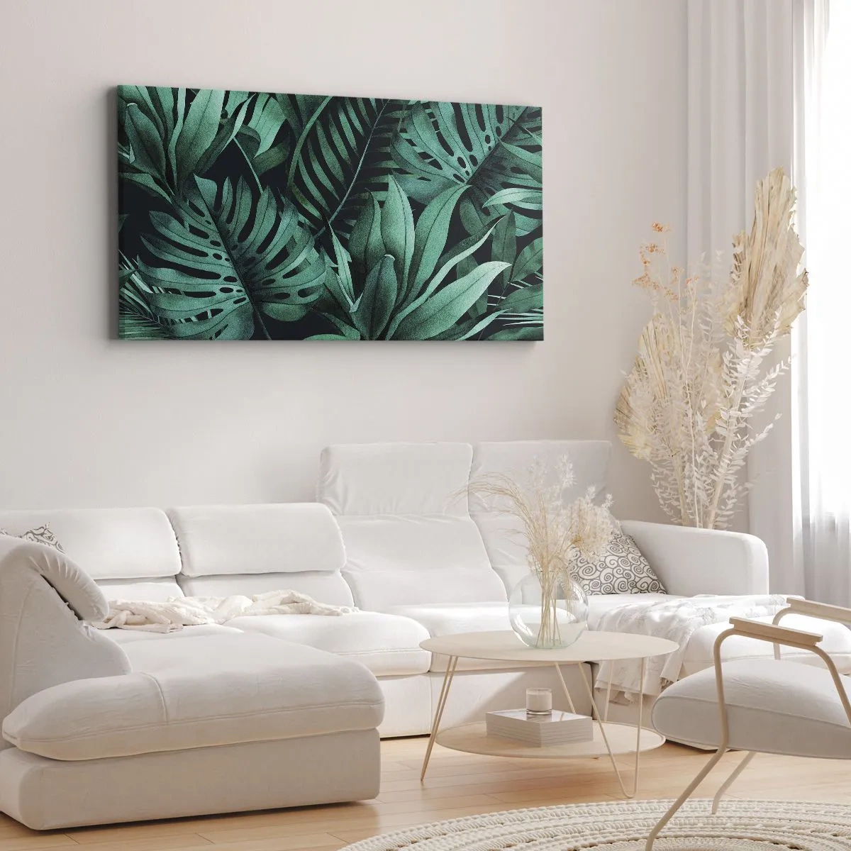 Impression sur toile - Image sur toile - Feuilles tropicales aux nuances de vert intense - 140x50cm - Profondeur du vert tropical - Décoration murale moderne pour le salon et la chambre ARTTOR