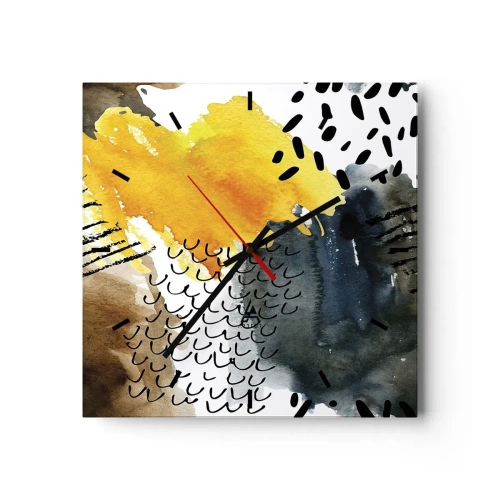 Horloge murale - Pendule murale - Une composition abstraite avec des accents jaunes et des motifs graphiques. - 30x30cm - Rencontre des éléments - Décoration murale moderne pour le salon et la chambre ARTTOR
