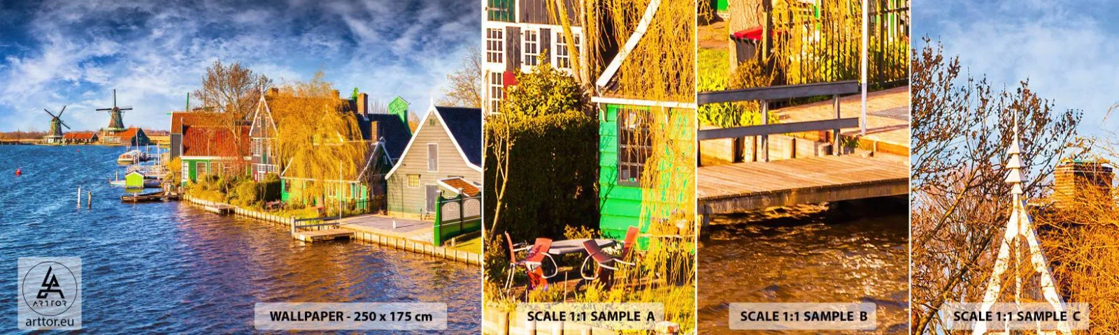 Échantillon de Papier Peint Autocollant Deluxe Sticker - C'est pareil depuis des lustres - Paysage, Ventilateur, Pays-Bas - 100x30 cm