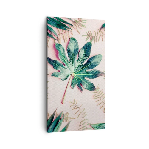 Impression sur toile - Image sur toile - Étude de verdure sur fond rose - 45x80 cm