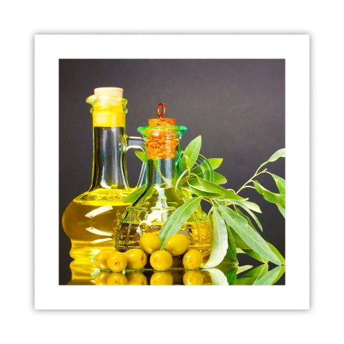 Affiche - Poster - Nature morte aux olives et à l'huile d'olive - 40x40 cm