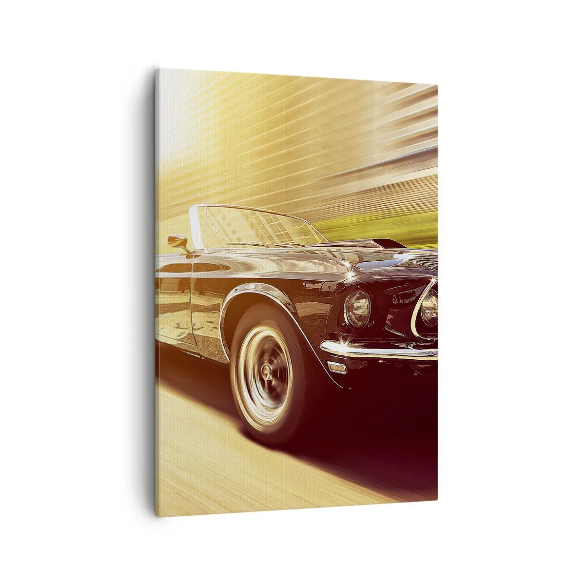 Impression sur toile - Image sur toile - Une voiture classique en mouvement dans un décor urbain - 50x70cm - 1967 - le retour de la légende - Décoration murale moderne pour le salon et la chambre ARTTOR