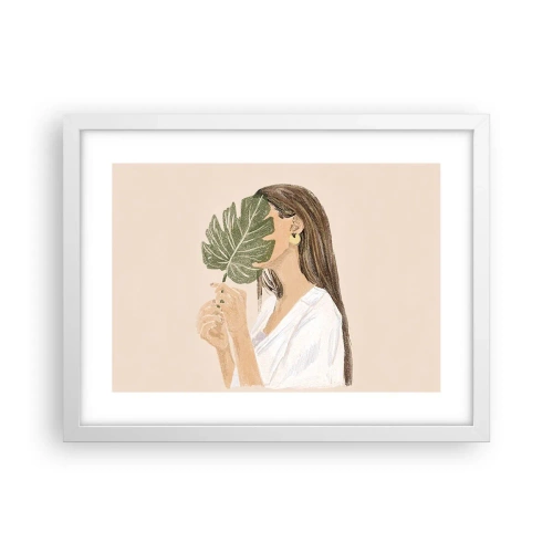 Affiche dans un cadre blanc - Poster - Portrait mystérieux avec un éventail - 40x30 cm