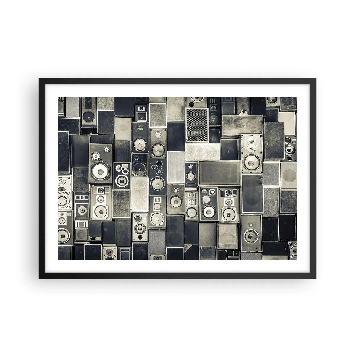 Affiche dans un cadre noir - Poster - Collection d'enceintes de style rétro - 70x50cm - Tout va bien - Décoration murale moderne pour le salon et la chambre ARTTOR