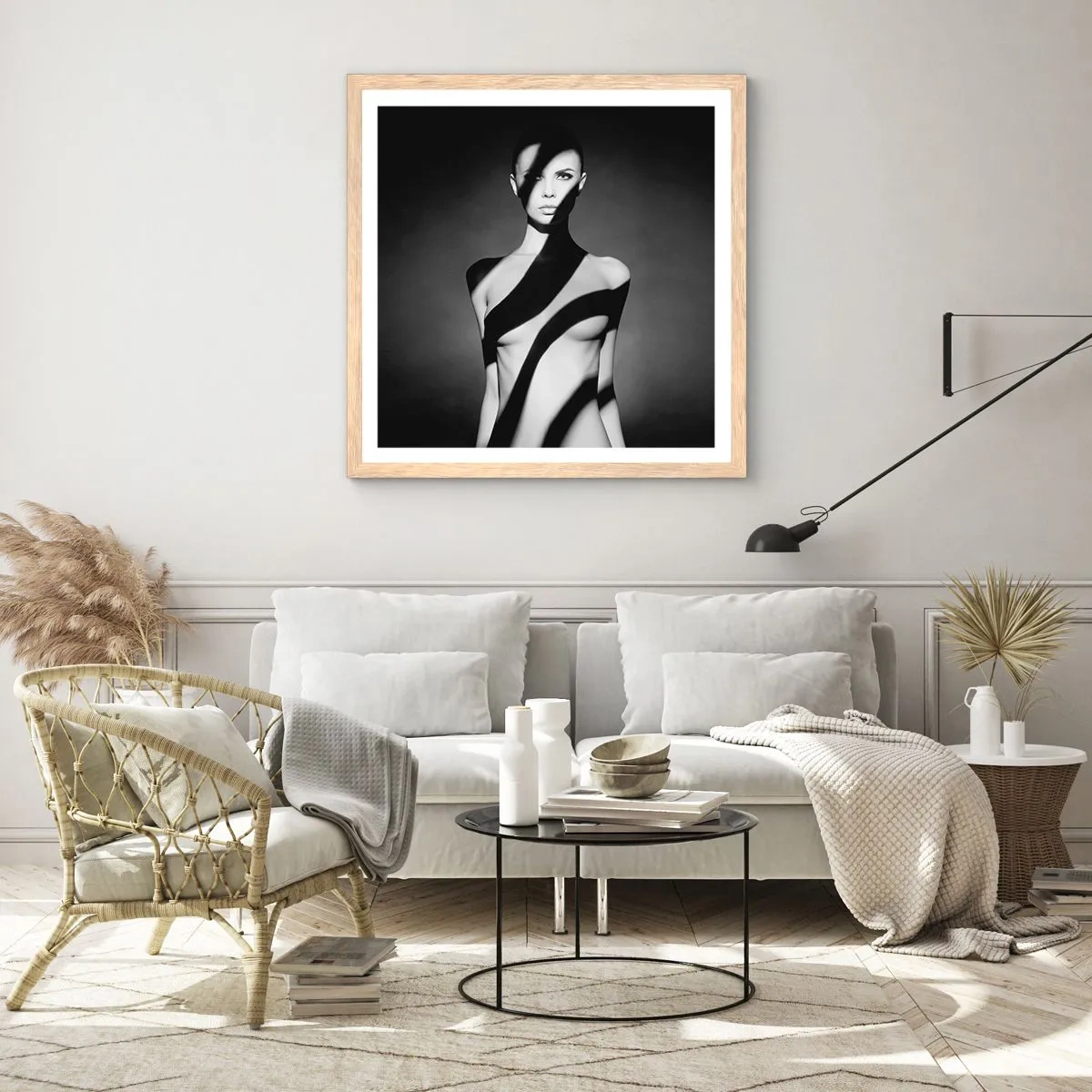 Affiche dans un chêne clair - Poster - Dans la brillance et l'ombre - 50x50 cm