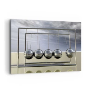 Impression sur toile - Image sur toile - Les sphères de Newton dans un décor minimaliste avec des reflets lumineux - 100x70cm - Énergie du monde - Décoration murale moderne pour le salon et la chambre ARTTOR