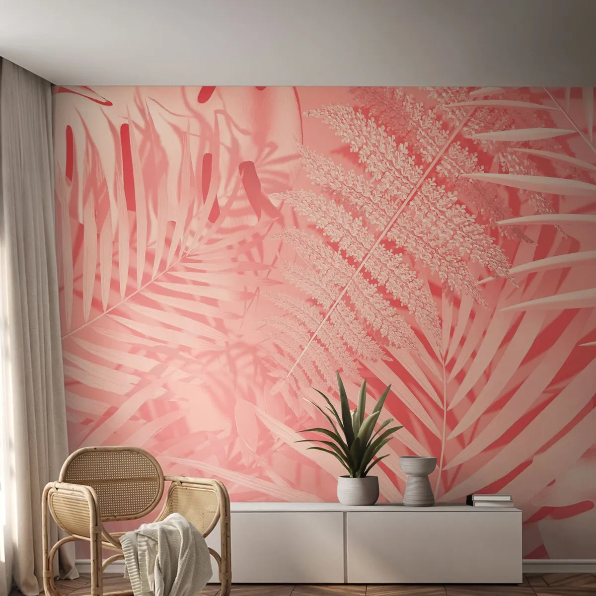 Papier Peint Photo Standard Eco - Concept de rose - Abstraction, Feuille de palmier, Graphique - 250x175 cm
