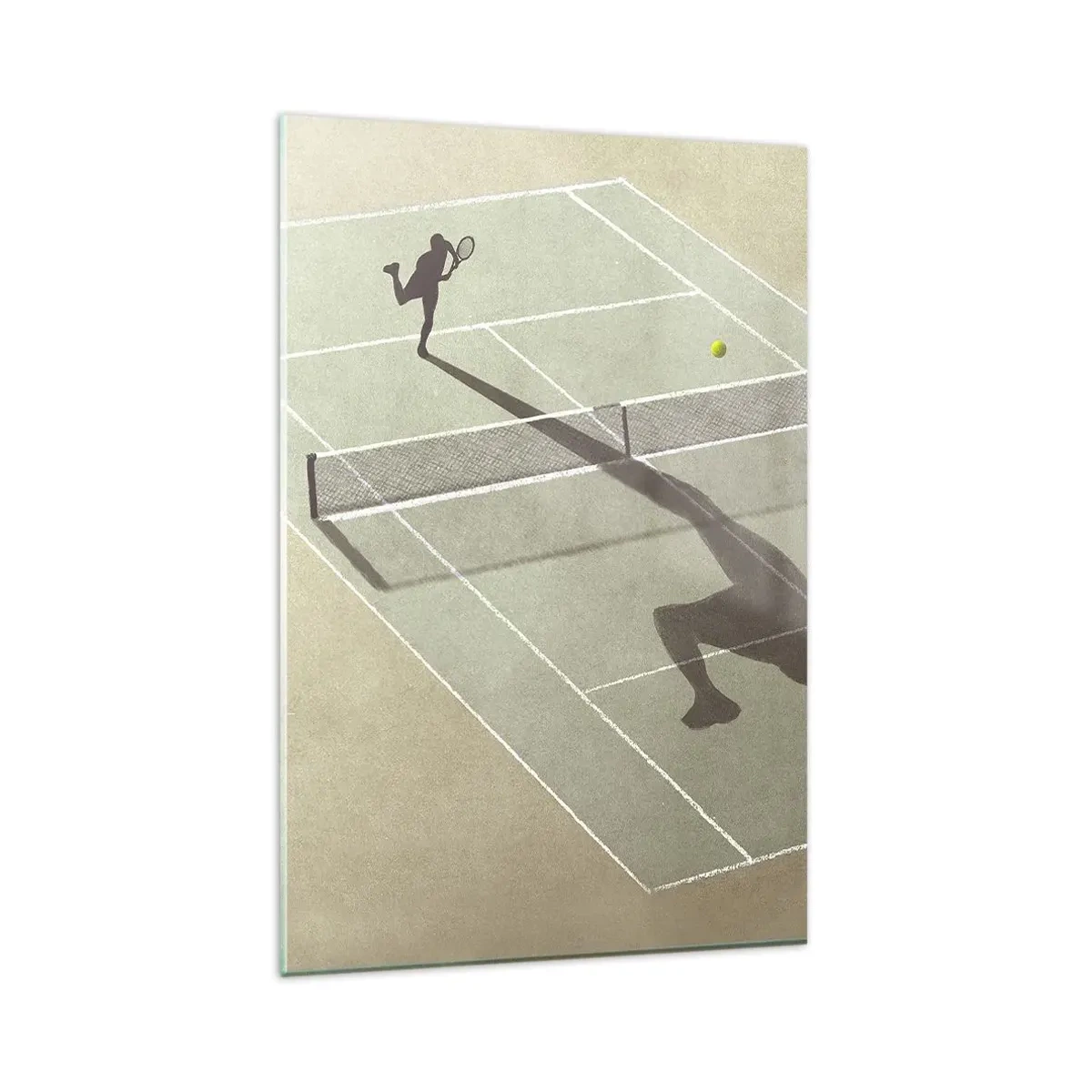 Impression sur verre - Image sur verre - L'ombre d'un joueur de tennis sur le court pendant un match de tennis - 80x120cm - Dépassement de soi - Décoration murale moderne pour le salon et la chambre ARTTOR
