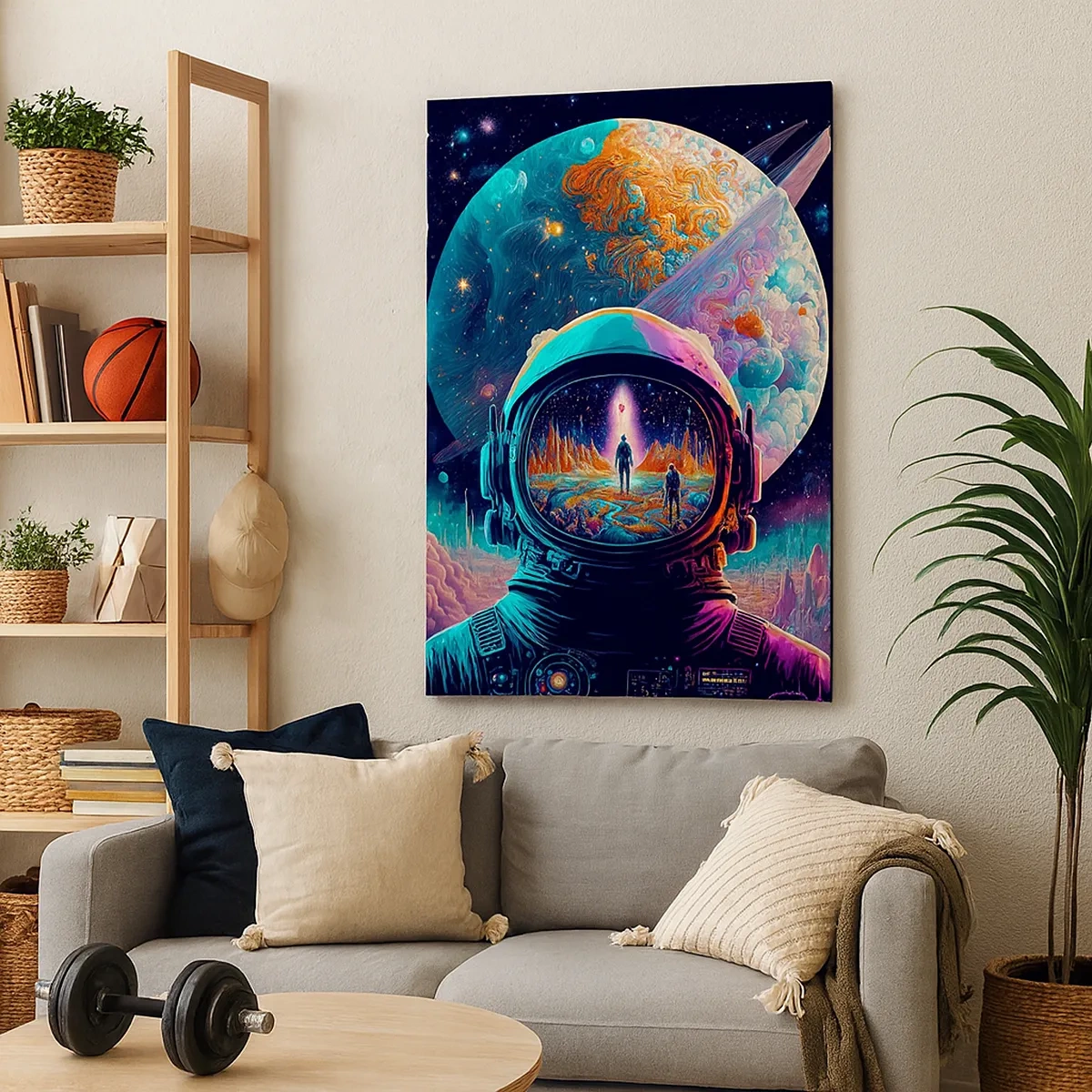 Impression sur toile - Image sur toile - Astronaute dans l'espace avec un paysage planétaire coloré - 50x70cm - Les philosophes n'en ont pas rêvé - Décoration murale moderne pour le salon et la chambre ARTTOR