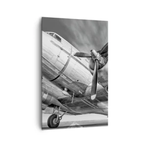 Impression sur toile - Image sur toile - Une image en noir et blanc d'un avion classique avec des détails structurels visibles. - 80x120cm - Toujours prêt à voler - Décoration murale moderne pour le salon et la chambre ARTTOR
