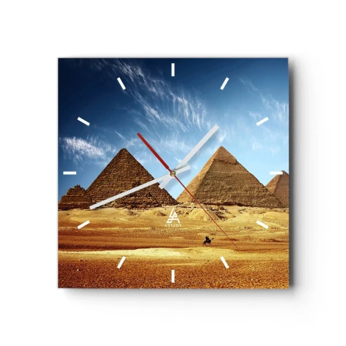 Horloge murale - Pendule murale - Les pyramides de Gizeh contre un ciel bleu et un paysage désertique - 30x30cm - 40 siècles vous regardent - Décoration murale moderne pour le salon et la chambre ARTTOR
