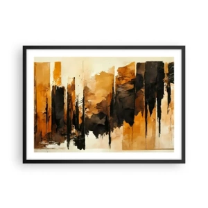 Affiche dans un cadre noir - Poster - Rayures abstraites dorées et noires dans une composition artistique - 70x50cm - Harmonie de noir et d'or - Décoration murale moderne pour le salon et la chambre ARTTOR