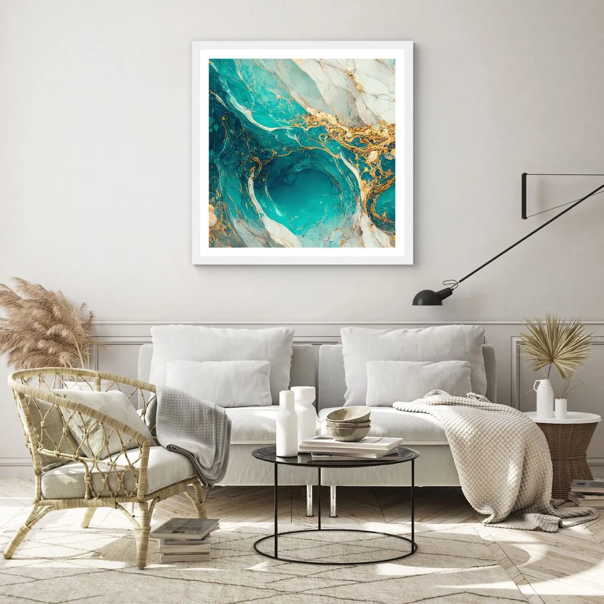 Affiche dans un cadre blanc - Poster - Composition en veines d'or - 60x60 cm