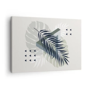 Impression sur toile - Image sur toile - Composition géométrique avec des feuilles tropicales dans des tons verts - 70x50cm - Nature et géométrie - deux odres? - Décoration murale moderne pour le salon et la chambre ARTTOR