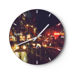 Horloge murale - Pendule murale - Scène nocturne de la ville avec des lumières colorées et une rue - 30x30cm - Immergé dans les lumières de la nuit - Décoration murale moderne pour le salon, la cuisine et la chambre ARTTOR