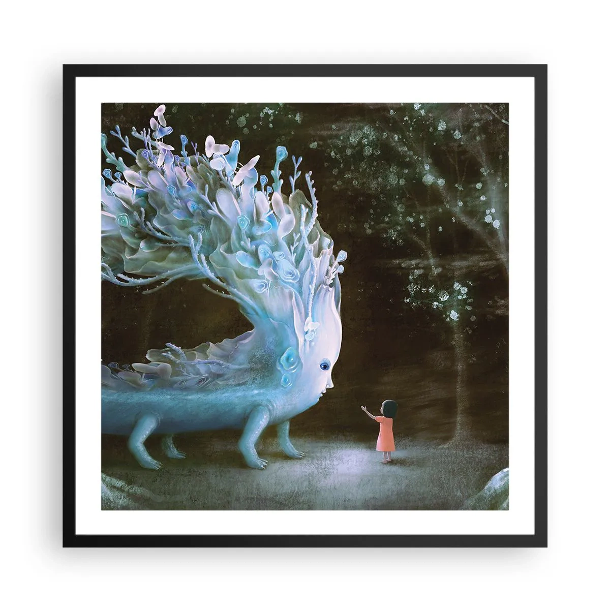 Affiche dans un cadre noir - Poster - Une rencontre fantastique - 60x60 cm