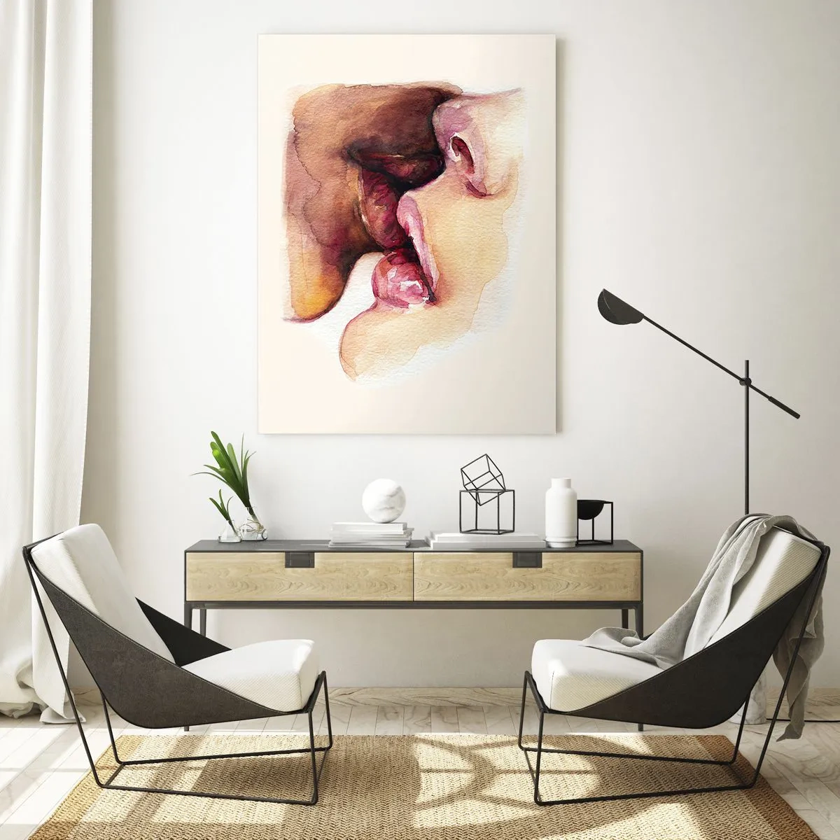 Impression sur verre - Image sur verre - Une aquarelle représentant un gros plan d'un visage - 80x120cm - Comme le jour et la nuit, la terre et le ciel - Décoration murale moderne pour le salon et la chambre ARTTOR