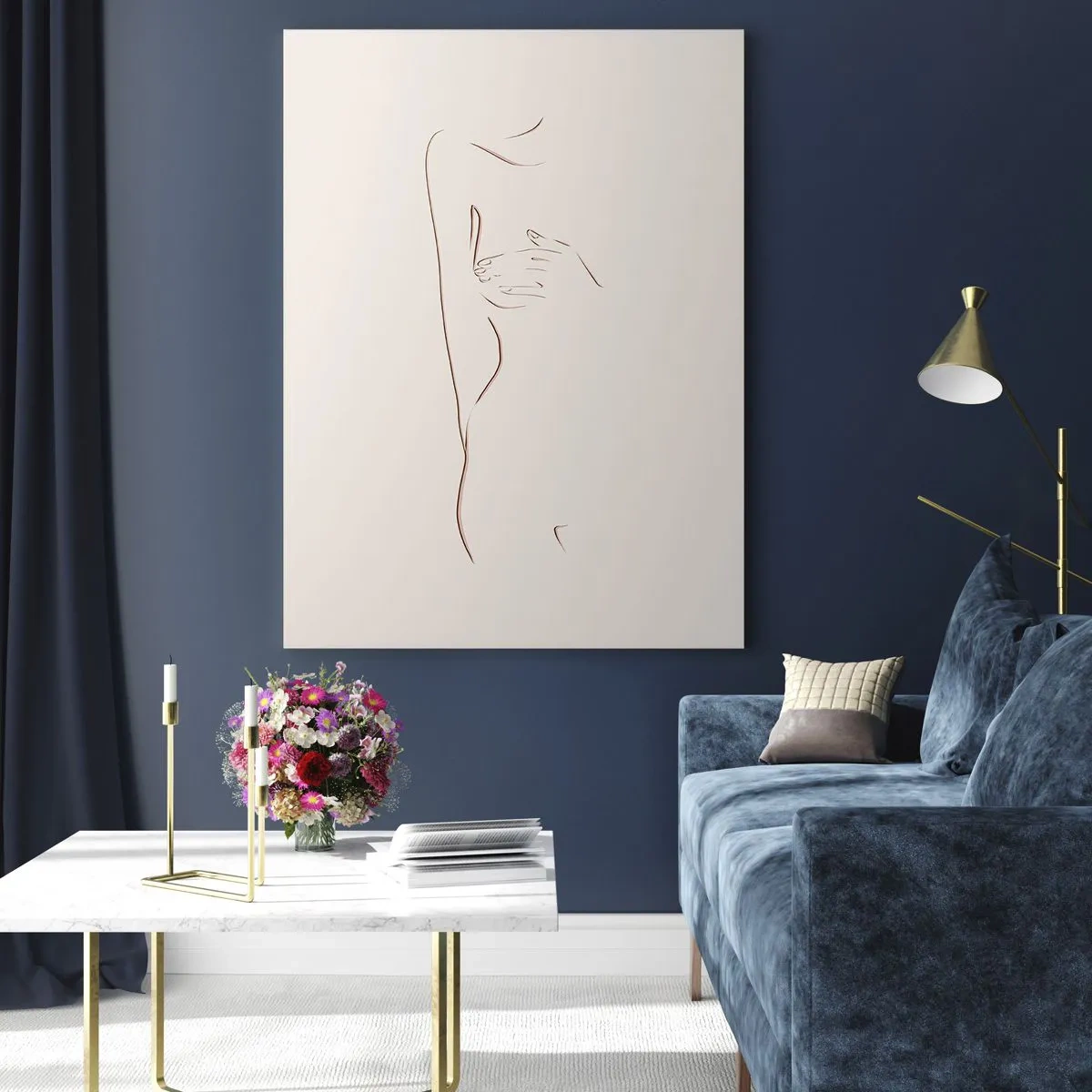 Impression sur verre - Image sur verre - Un dessin au trait subtil d'une silhouette sur un fond clair - 80x120cm - La forme du désir - Décoration murale moderne pour le salon et la chambre ARTTOR