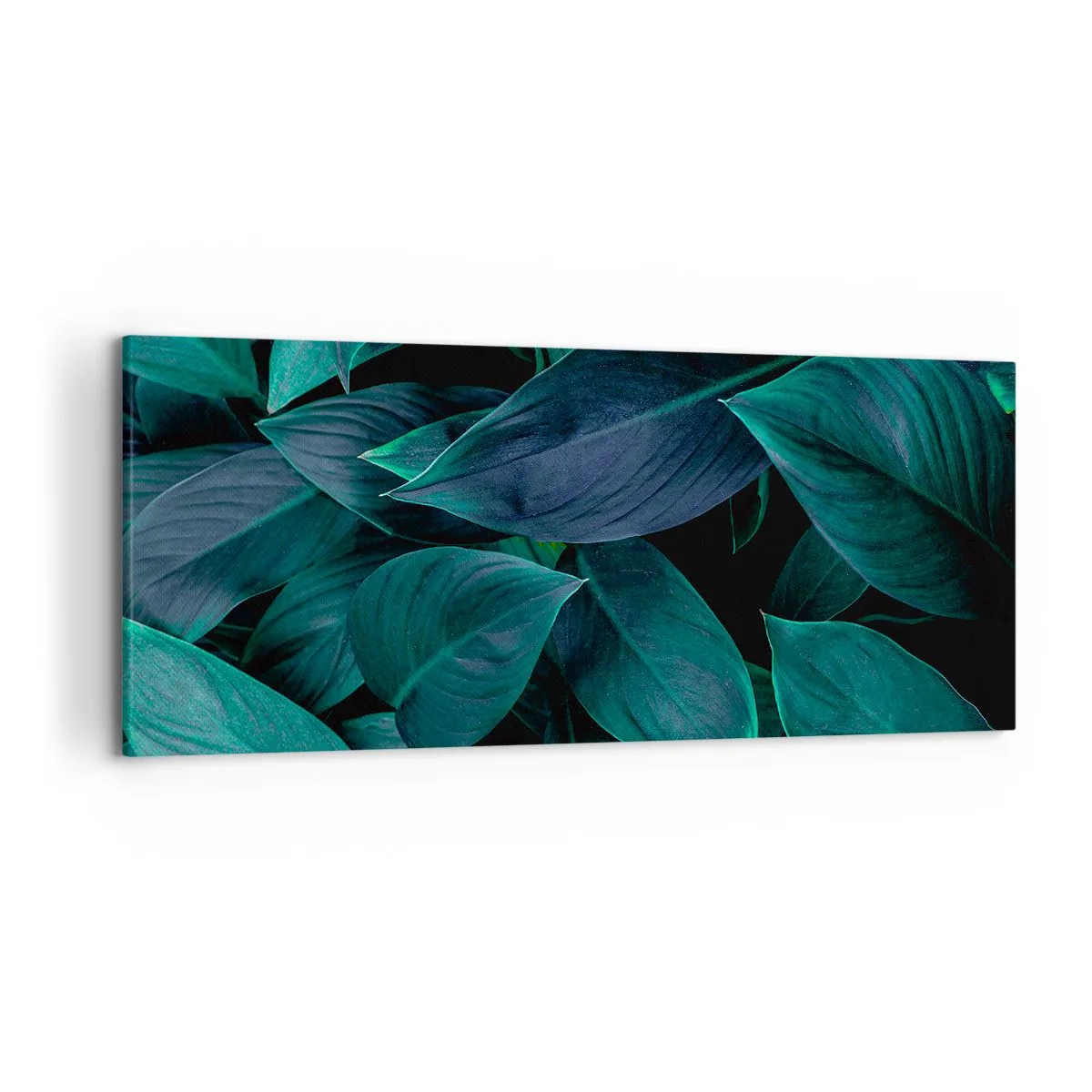 Impression sur toile - Image sur toile - Gros plan de feuilles vertes sur fond sombre - 120x50cm - le vert lui-même - Décoration murale moderne pour le salon et la chambre ARTTOR
