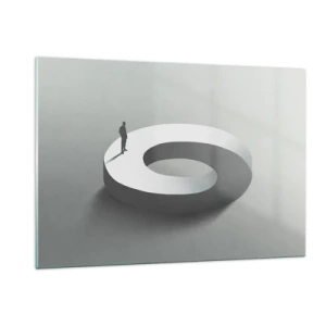 Impression sur verre - Image sur verre - Une silhouette minimaliste d'un homme sur une bague blanche - 120x80cm - Et sois intelligent ici - Décoration murale moderne pour le salon et la chambre ARTTOR