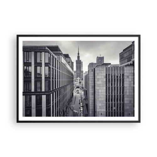 Affiche dans un cadre noir - Poster - Panorama de Varsovie avec vue sur le Palais de la Culture et les bâtiments environnants - 100x70cm - Vallée de Varsovie - Décoration murale moderne pour le salon et la chambre ARTTOR