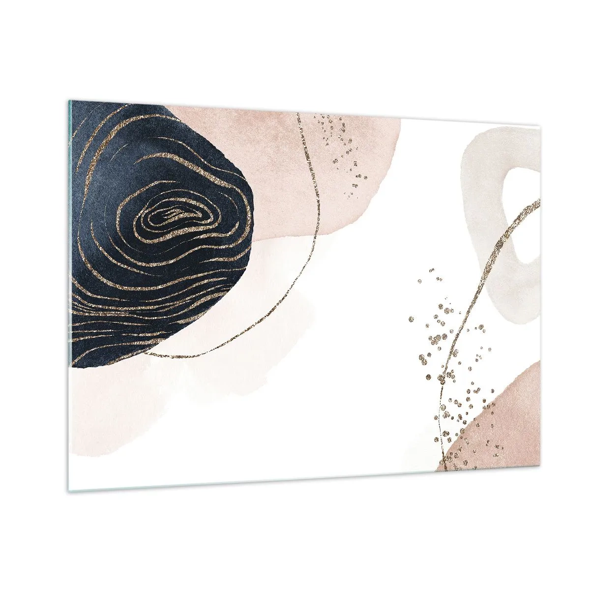 Impression sur verre - Image sur verre - Formes abstraites avec des accents dorés - 100x70cm - Tout coule - Décoration murale moderne pour le salon et la chambre ARTTOR