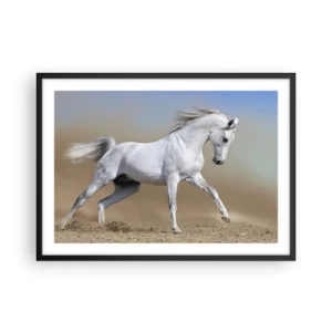 Affiche dans un cadre noir - Poster - Un cheval blanc galopant à travers un paysage désertique - 70x50cm - Le plus beau conte de fées arabe - Décoration murale moderne pour le salon et la chambre ARTTOR