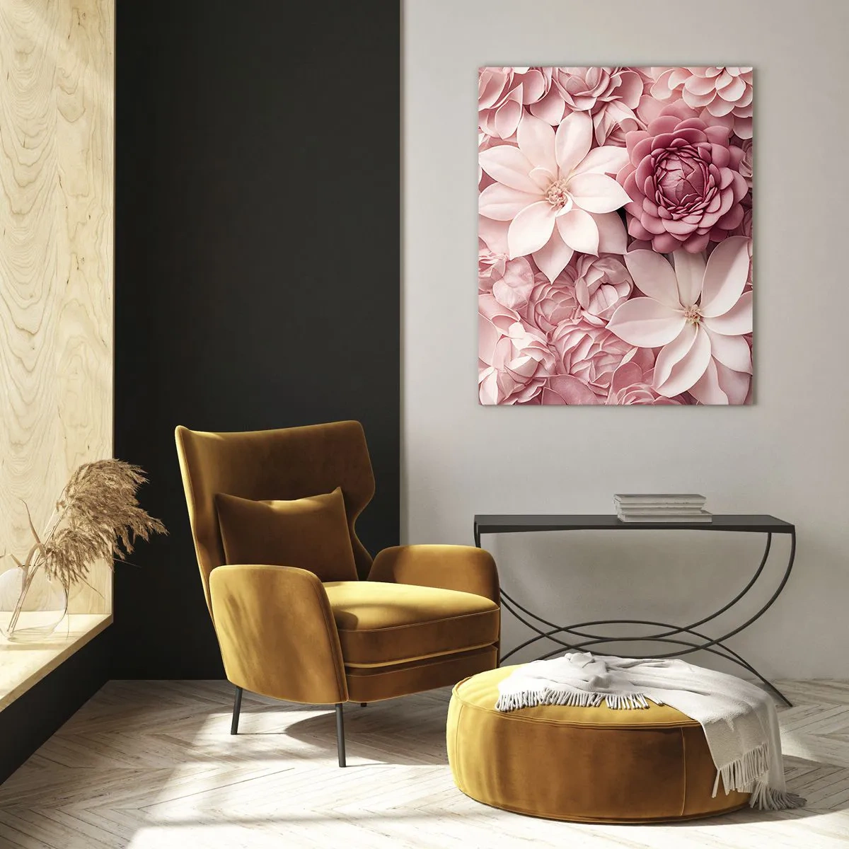 Impression sur verre - Image sur verre - Des fleurs aux tons roses et blancs dans une approche artistique - 80x120cm - Dans les pétales roses - Décoration murale moderne pour le salon et la chambre ARTTOR