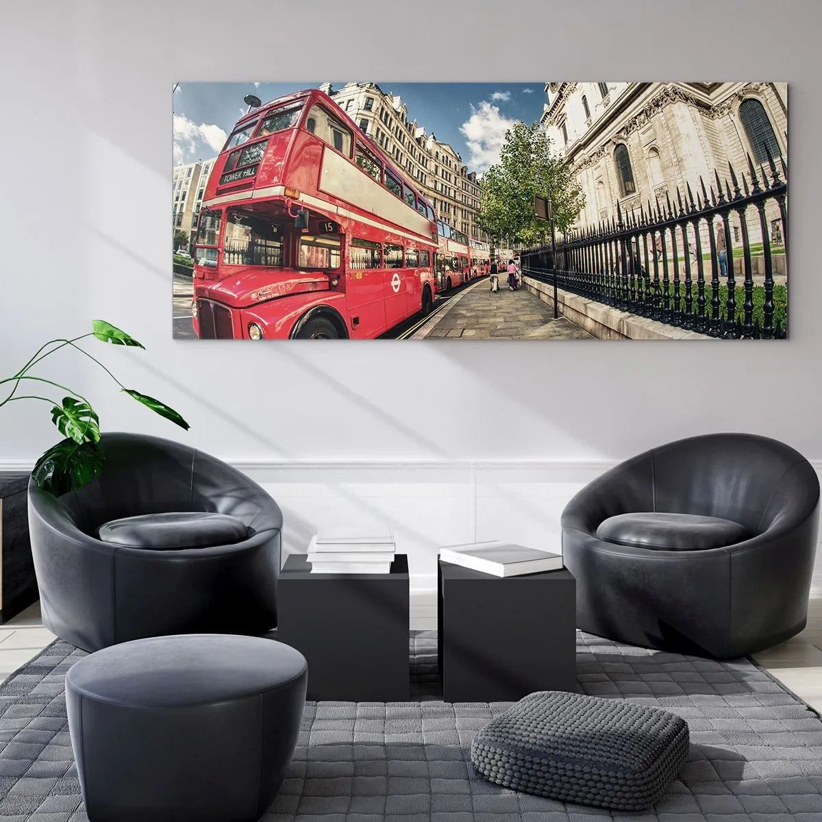 Impression sur verre - Image sur verre - Rue de Londres en gris et rouge - 100x40 cm