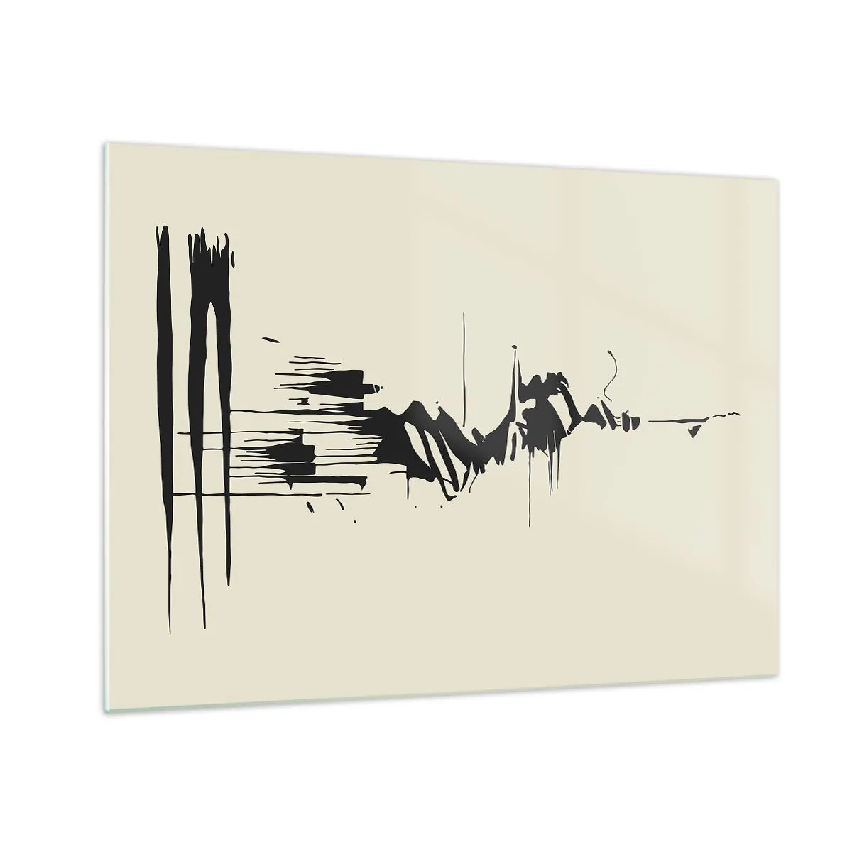 Impression sur verre - Image sur verre - Lignes et taches dynamiques noires sur fond clair dans un style abstrait. - 70x50cm - Abstraction hâtive - Décoration murale moderne pour le salon et la chambre ARTTOR