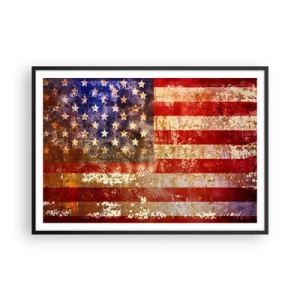 Affiche dans un cadre noir - Poster - Drapeau américain stylisé avec un effet vieilli - 100x70cm - La gloire ne s'efface pas - Décoration murale moderne pour le salon et la chambre ARTTOR