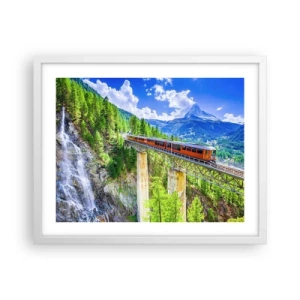 Affiche dans un cadre blanc - Poster - Train dans les Alpes - 50x40 cm