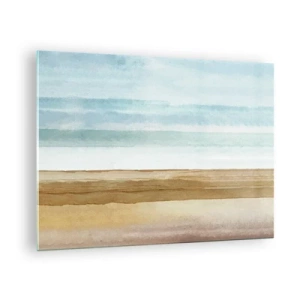 Impression sur verre - Image sur verre - Une plage minimaliste dans un style aquarelle pastel - 70x50cm - Réconfort - Décoration murale moderne pour le salon et la chambre ARTTOR