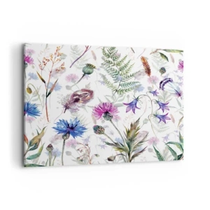 Impression sur toile - Image sur toile - Fleurs et herbes à l'aquarelle sur fond blanc dans le style herbier - 120x80cm - Herbier polonais - Décoration murale moderne pour le salon et la chambre ARTTOR