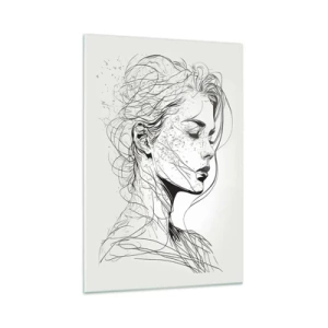 Impression sur verre - Image sur verre - Un portrait délicat d'une femme dans un style graphique minimaliste. - 70x100cm - Portrait en pensée - Décoration murale moderne pour le salon et la chambre ARTTOR