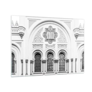 Impression sur verre - Image sur verre - La façade d'un bâtiment historique avec des fenêtres et des détails décoratifs - 70x50cm - À la frontière des cultures - Décoration murale moderne pour le salon et la chambre ARTTOR