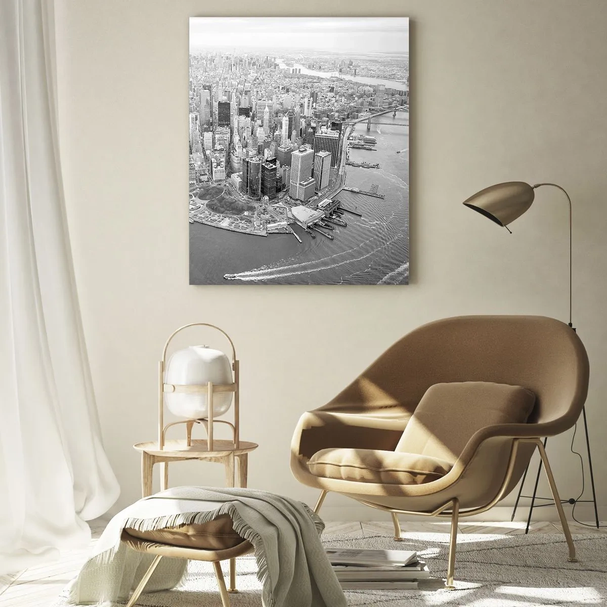 Impression sur verre - Image sur verre - Vue aérienne de Manhattan en noir et blanc - 80x120cm - Comment ne pas aimer ? - Décoration murale moderne pour le salon et la chambre ARTTOR