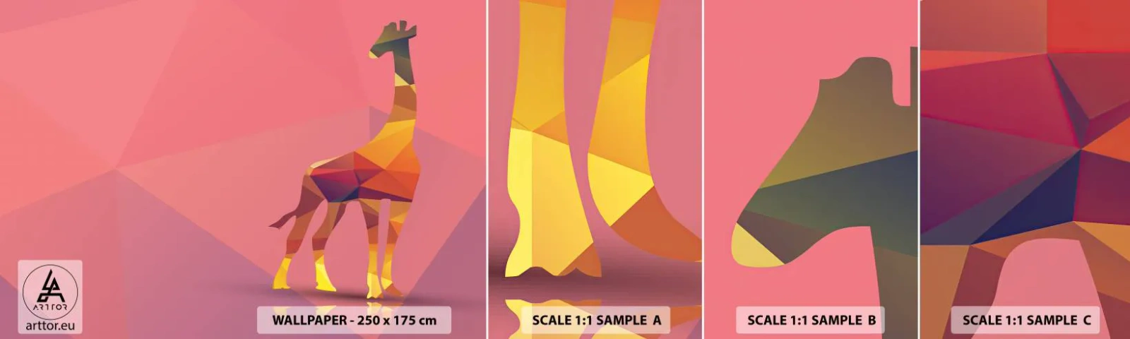 Échantillon De Papier Peint Standard Eco - Les nuances de la savane - Animaux, Girafe, Figure géométrique - 100x30 cm