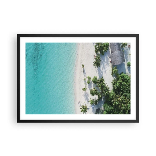 Affiche dans un cadre noir - Poster - Vue plongeante sur une plage tropicale avec de l'eau turquoise et des palmiers - 70x50cm - Vacances au paradis - Décoration murale moderne pour le salon et la chambre ARTTOR