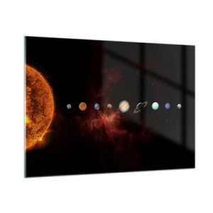 Impression sur verre - Image sur verre - Système planétaire avec le Soleil sur fond noir - 100x70cm - Notre quartier - Décoration murale moderne pour le salon et la chambre ARTTOR