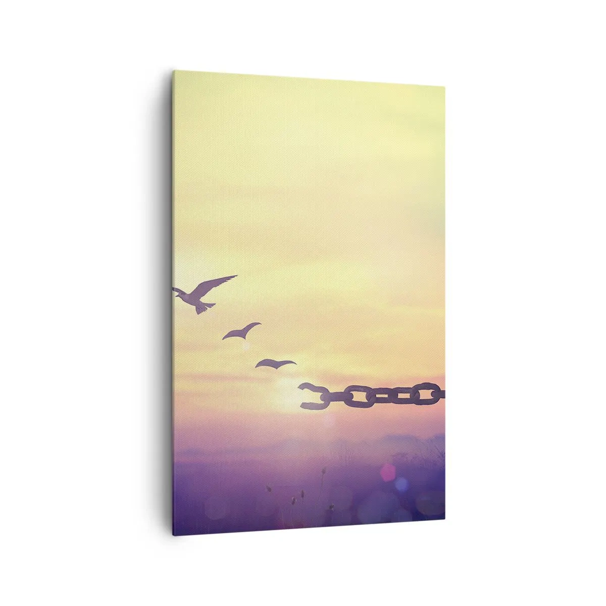 Impression sur toile - Image sur toile - Symbole de liberté avec des oiseaux et une chaîne brisée - 80x120cm - La victoire de la liberté - Décoration murale moderne pour le salon et la chambre ARTTOR