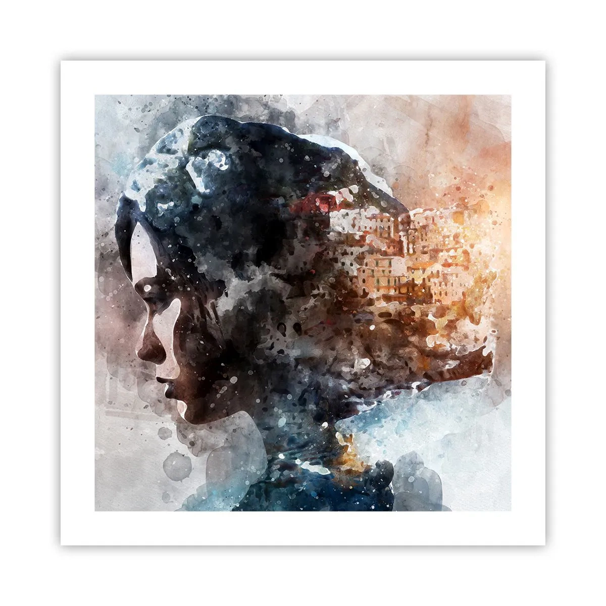 Affiche - Poster - L'histoire d'une fille avec une ville en arrière-plan - 50x50 cm