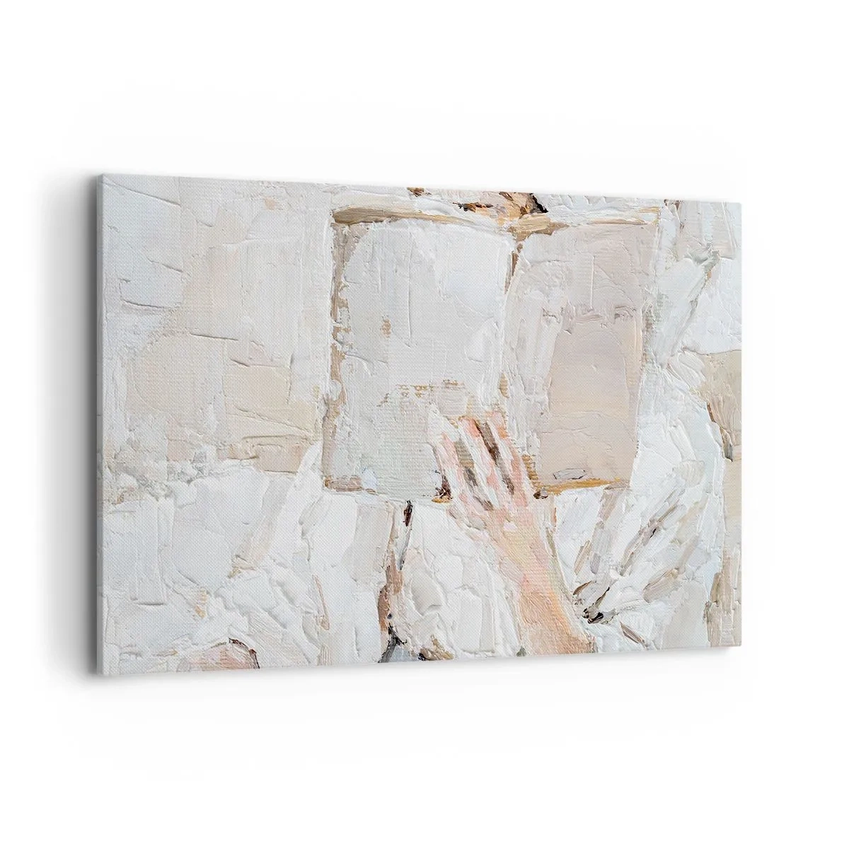 Impression sur toile - Image sur toile - Une peinture impressionniste d'une main tenant un livre ouvert. - 120x80cm - Dans un autre monde - Décoration murale moderne pour le salon et la chambre ARTTOR
