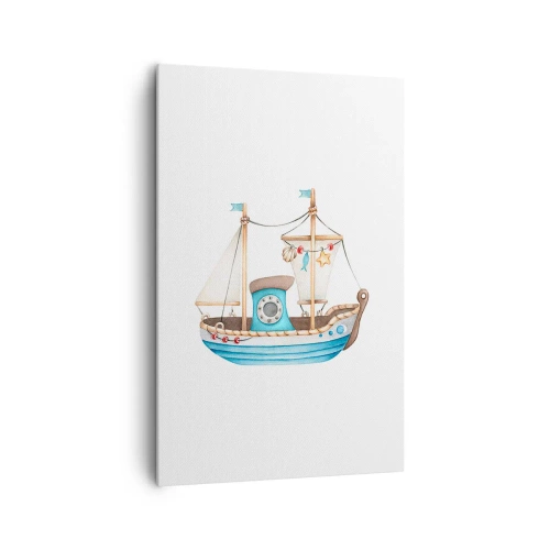 Impression sur toile - Image sur toile - Illustration d'un navire aux couleurs pastel sur fond blanc - 80x120cm - Ohé, l'aventure ! - Décoration murale moderne pour le salon et la chambre ARTTOR