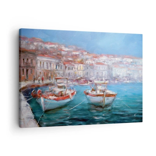 Impression sur toile - Image sur toile - Bateaux dans une baie italienne pittoresque - 70x50cm - Baie italienne - Décoration murale moderne pour le salon et la chambre ARTTOR